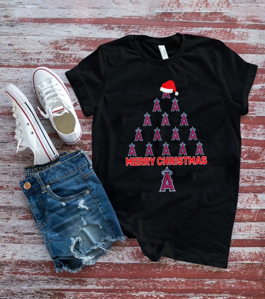 Merry Christmas Los Angeles Angels Logo Tree With Santa Hat T-Shirt