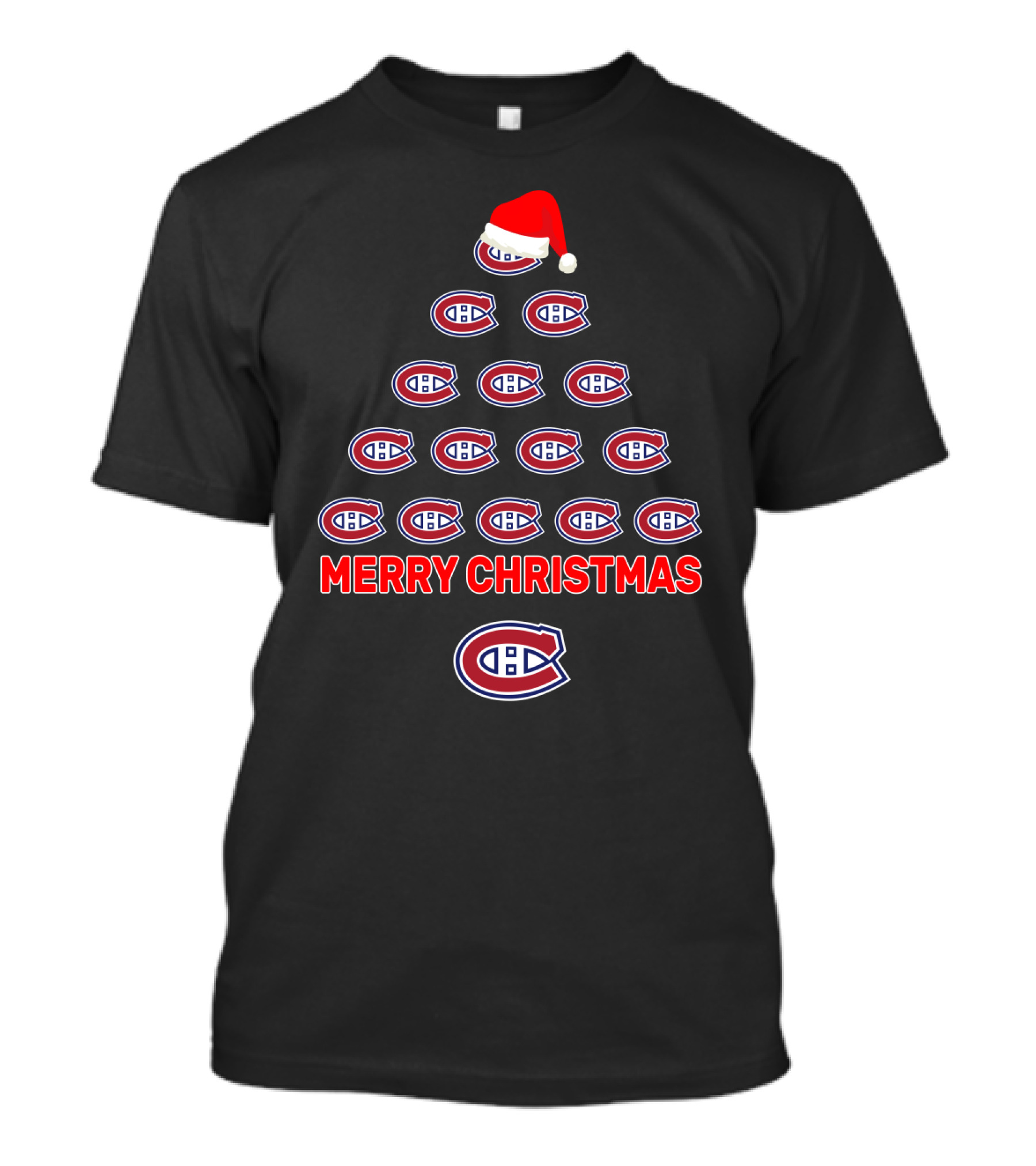 Merry Christmas Montreal Canadiens Tree With Santa Hat T-Shirt