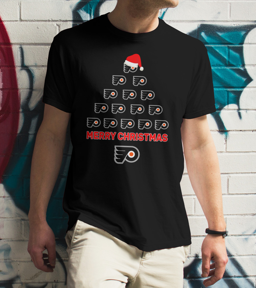 Merry Christmas Philadelphia Flyers Logo Tree Santa Hat T-Shirt