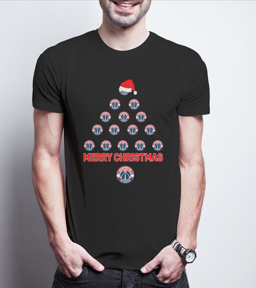 Merry Christmas Tree Featuring Washington Wizards Logos In Holiday Style T-Shirt