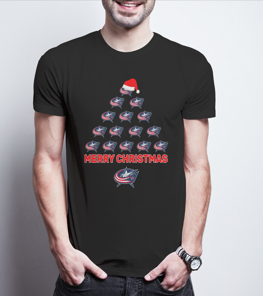 Merry Christmas Columbus Blue Jackets Holiday Tree T-Shirt