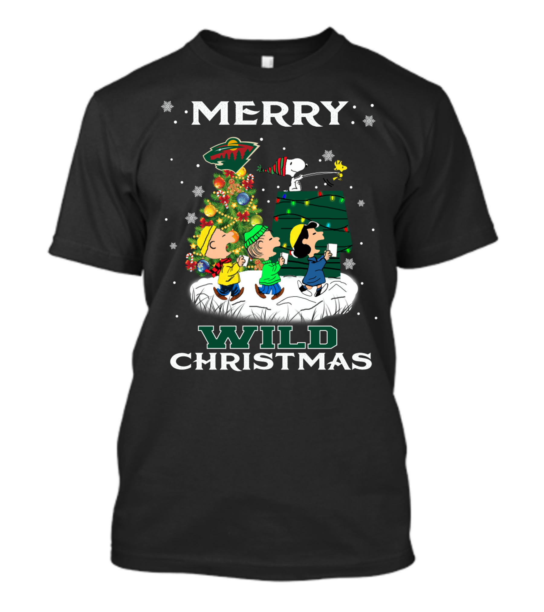 Merry Minnesota Wild Christmas Snoopy Woodstock Charlie Brown Linus Lucy T-Shirt