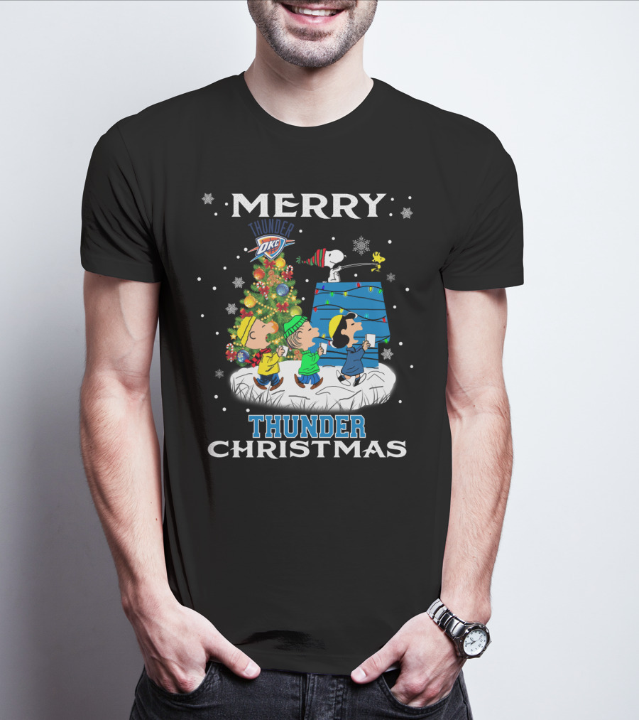 Merry Oklahoma City Thunder Christmas Peanuts Snoopy Choir T-Shirt