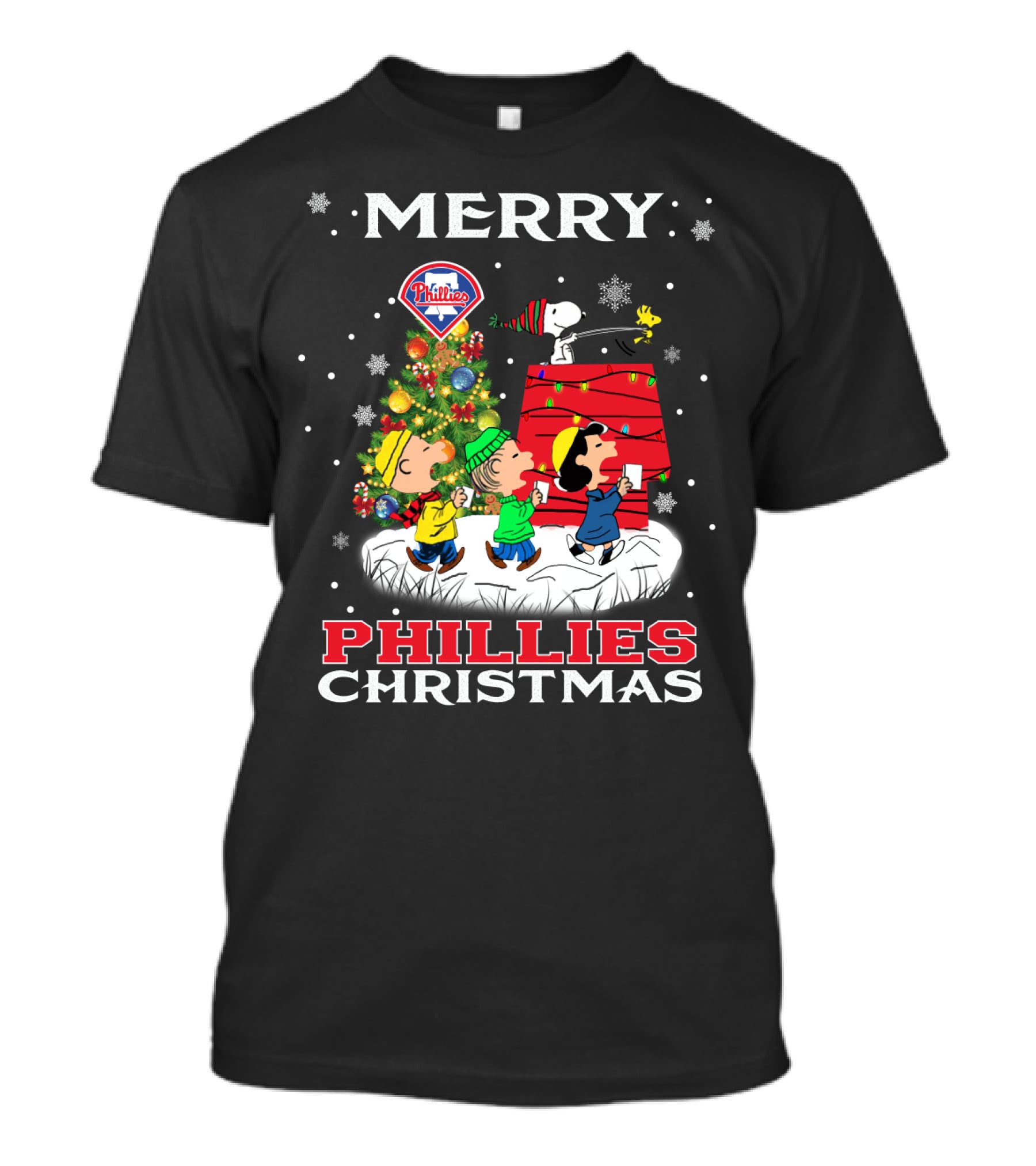 Merry Phillies Christmas Snoopy And Friends Tree T-Shirt