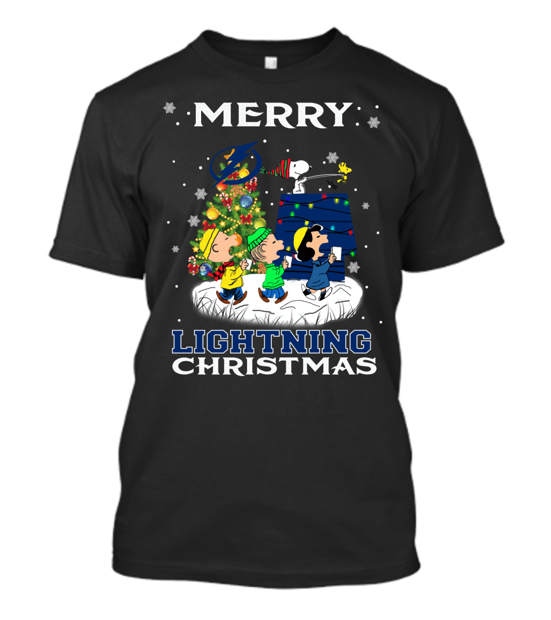 Merry Tampa Bay Lightning Christmas Snoopy Peanuts Holiday Tree T-Shirt
