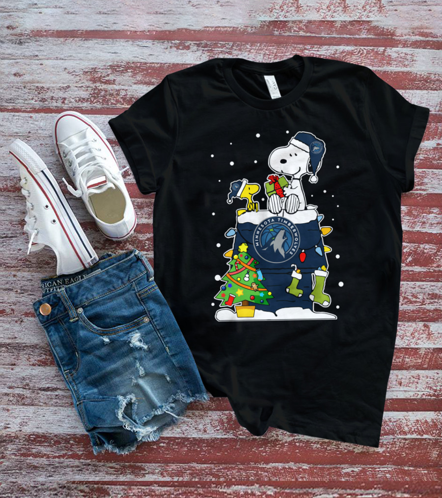 Minnesota Timberwolves Snoopy Christmas Peanuts Holiday Theme T-Shirt