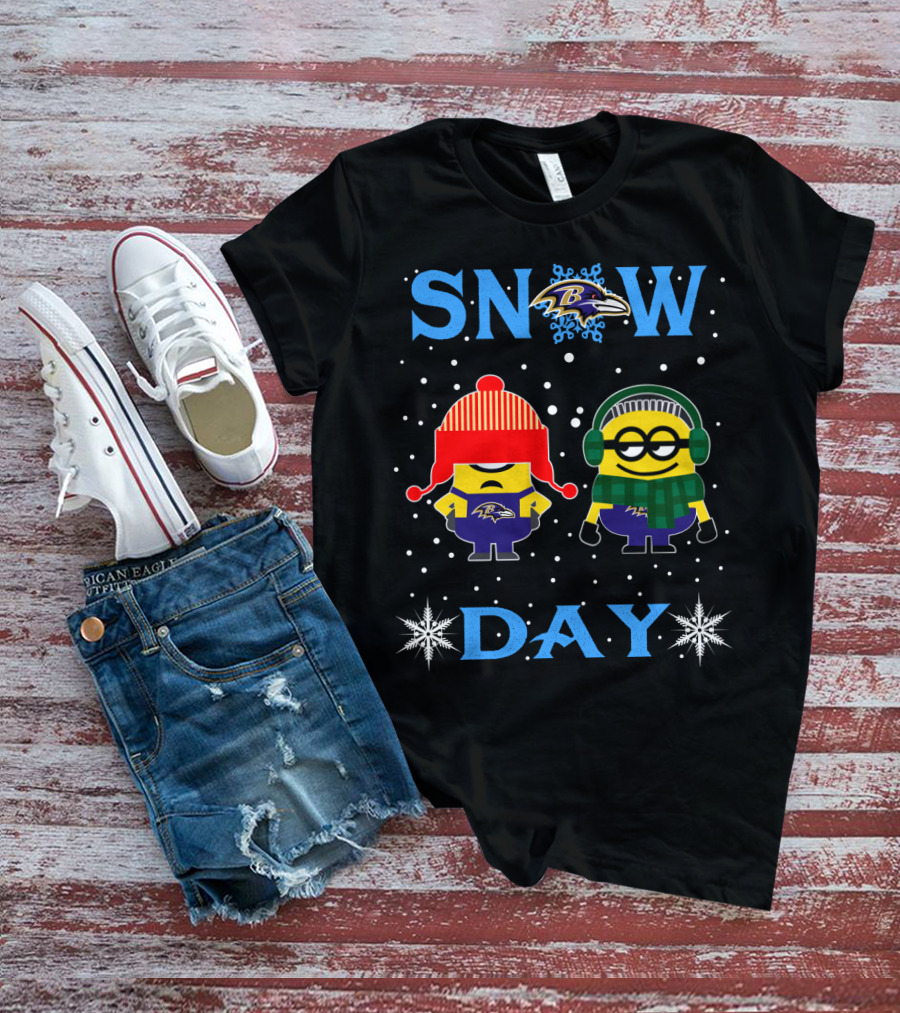 Snow Day Baltimore Ravens Minion Fans Winter Fun T-Shirt