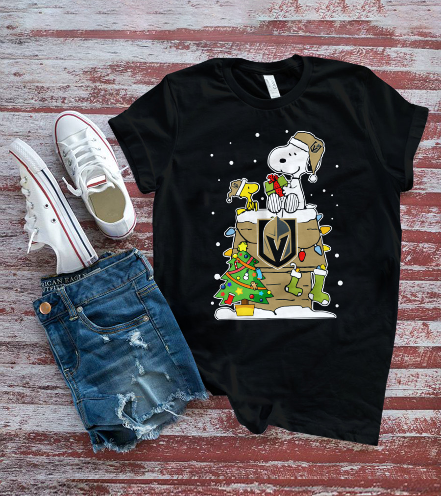 Vegas Golden Knights Snoopy And Woodstock Christmas Celebration T-Shirt