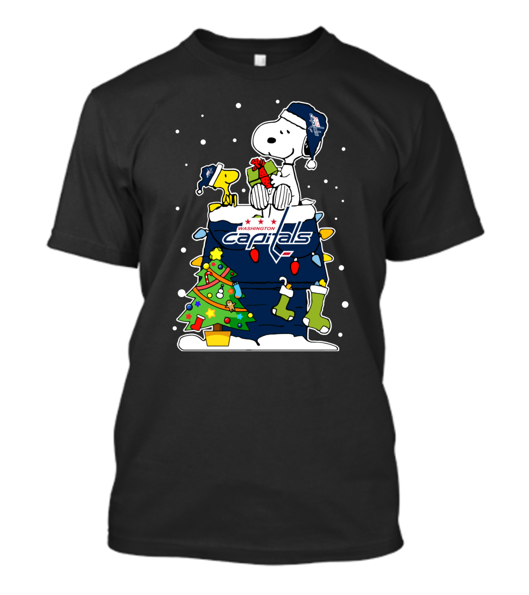 Washington Capitals Christmas Snoopy And Woodstock With Caps Beanies T-Shirt