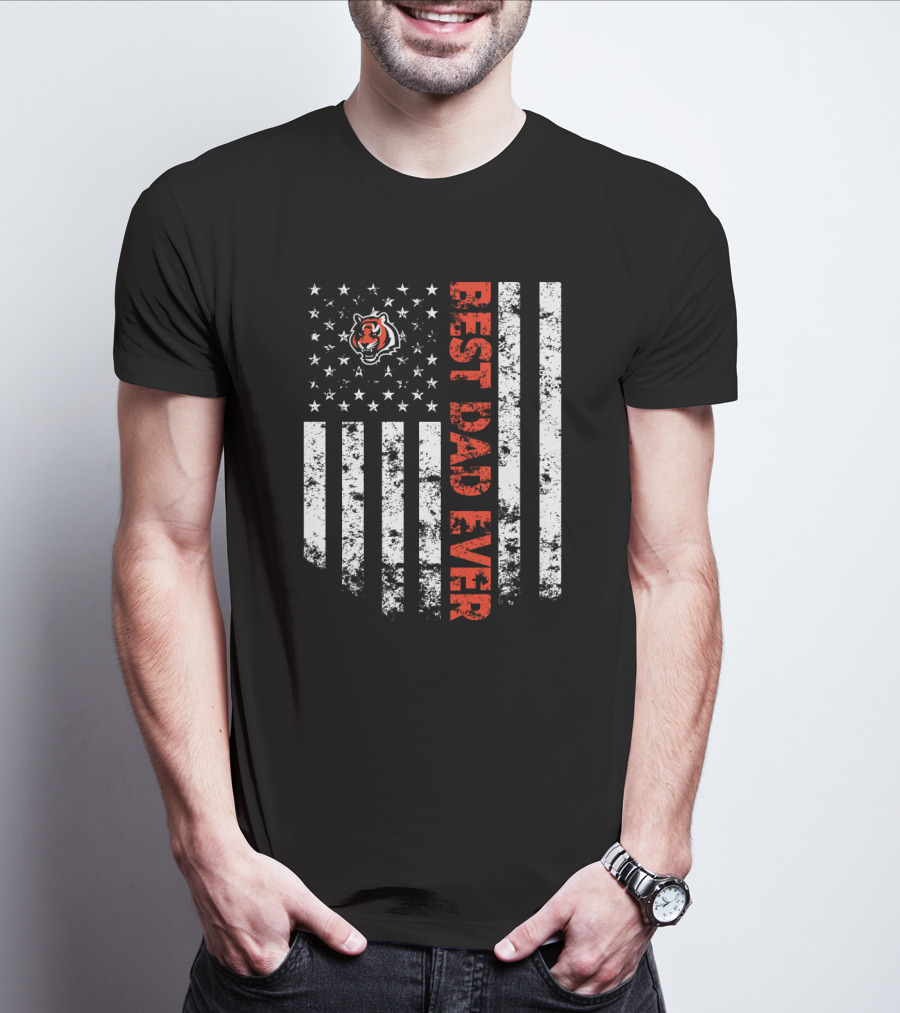 Cincinnati Bengals Best Dad Ever American Flag Stripes T-Shirt