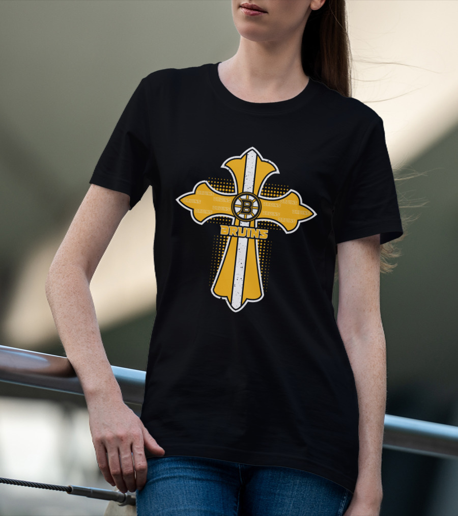 Bruins Cross Design For Jesus And Boston Bruins Fans T-Shirt