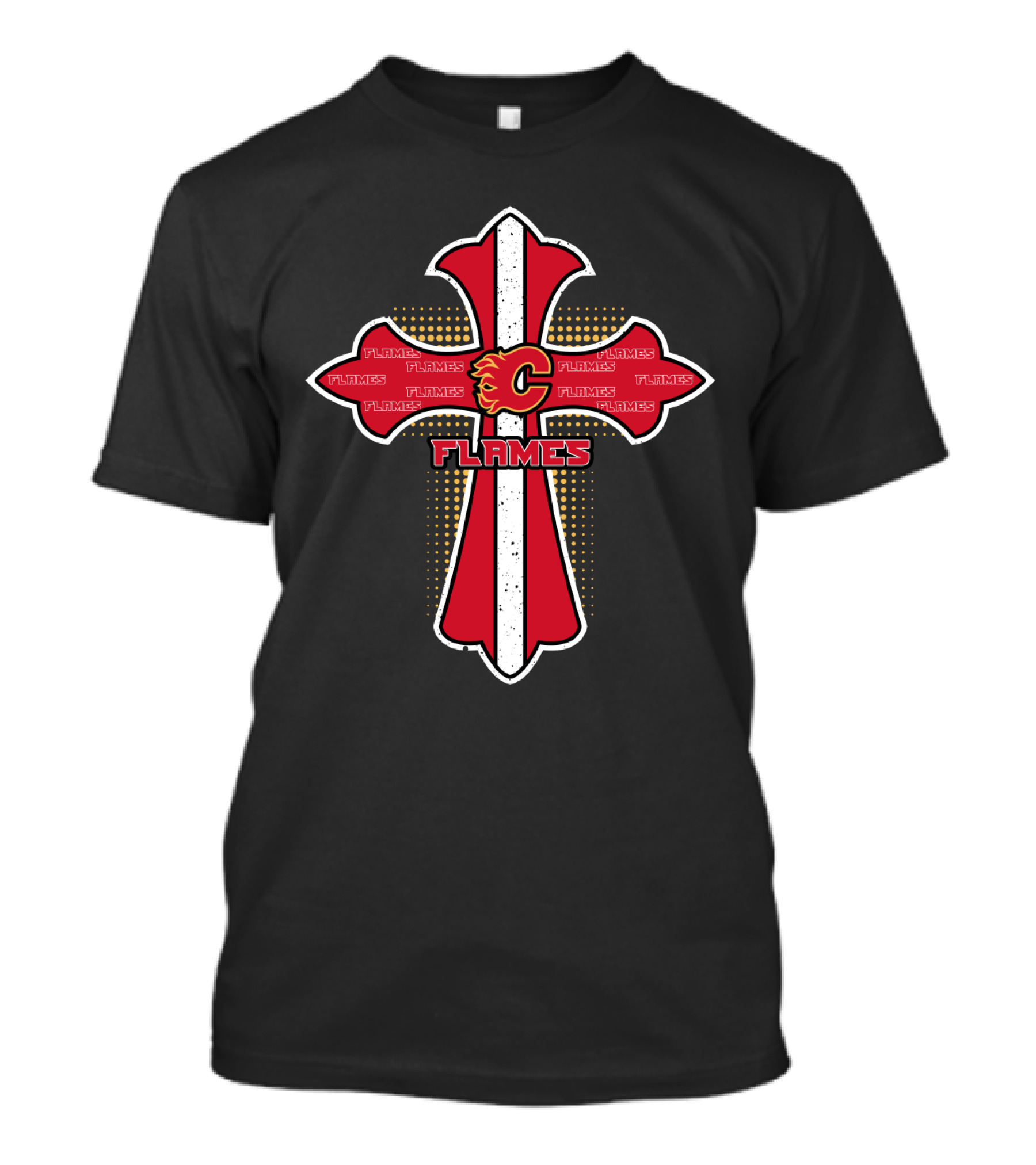 Flames Cross Design For Calgary Flames Fans And Jesus Enthusiasts T-Shirt