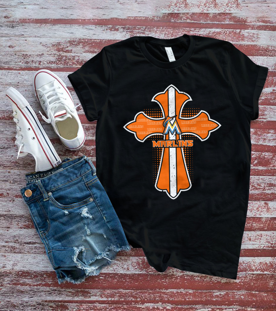 Marlins Cross Design For Jesus Fans And Miami Marlins Enthusiasts T-Shirt
