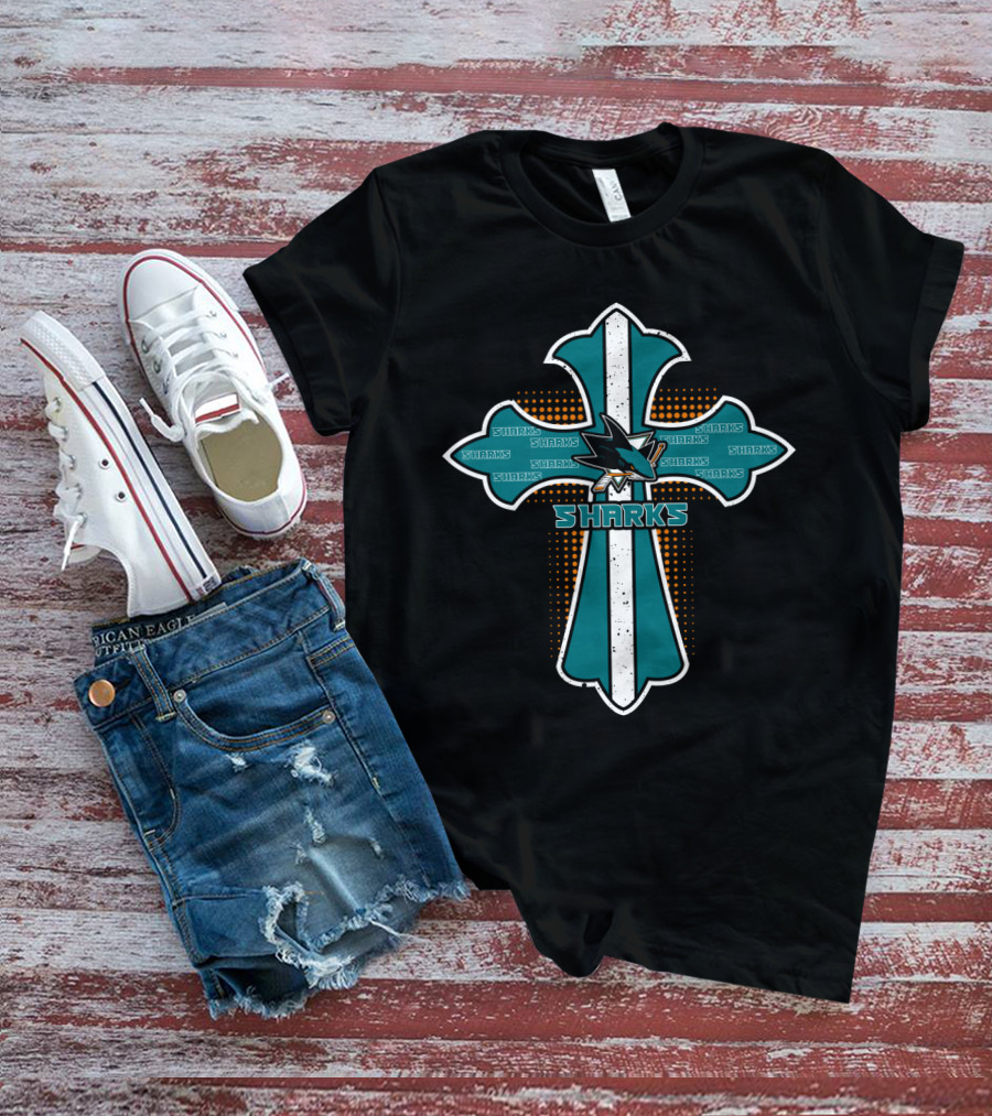 Cross With Sharks Logo For San Jose Fans T-Shirt