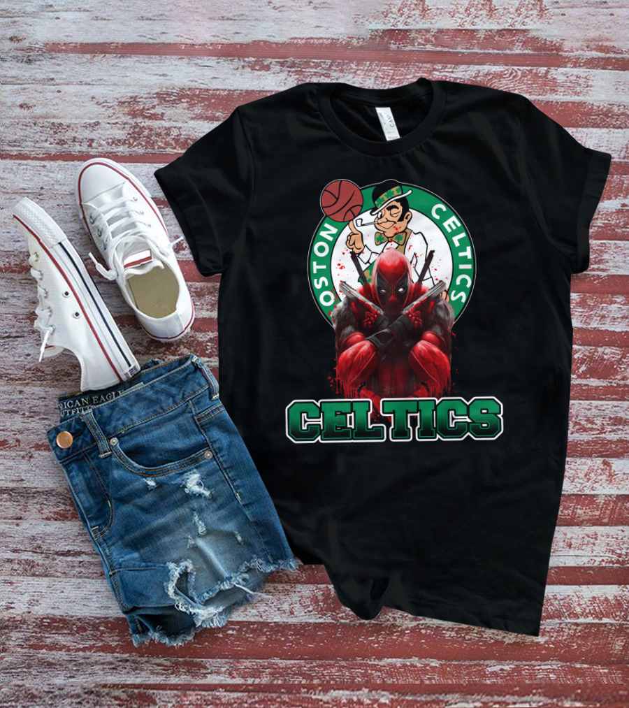 Boston Celtics Deadpool Mashup Crossover Fan T-Shirt
