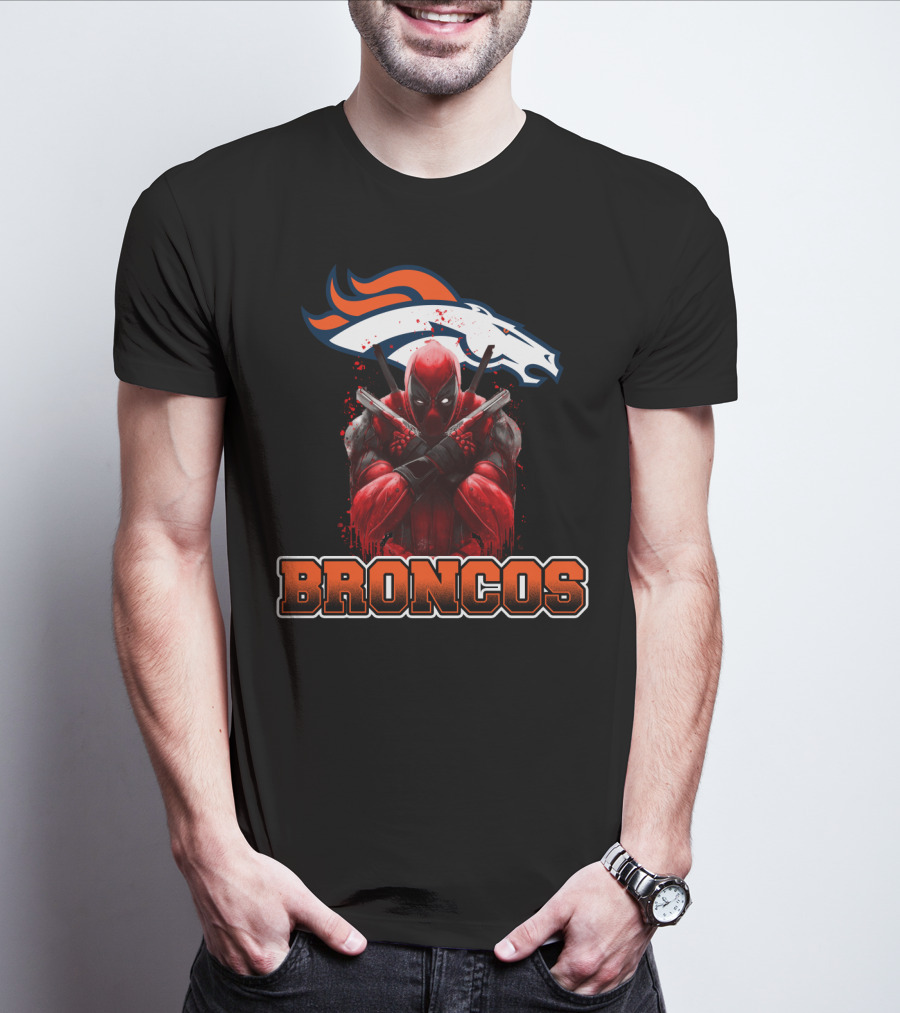 Denver Broncos And Deadpool Crossover Fans Iconic Mashup T-Shirt