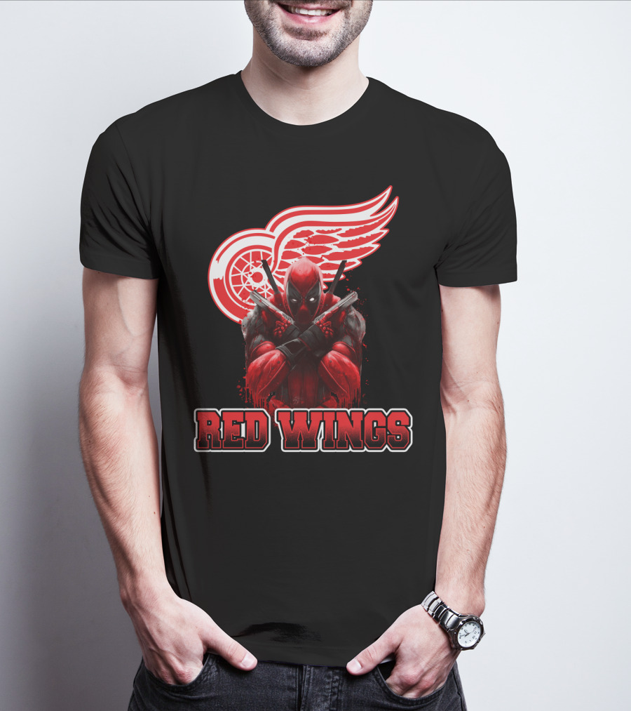 Detroit Red Wings Deadpool Fan Collaboration Crossover T-Shirt