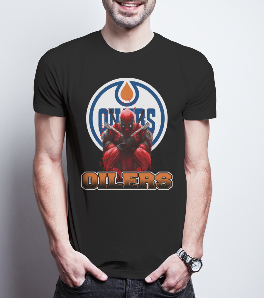 Edmonton Oilers Deadpool Crossover Fan Art NHL Marvel Mashup T-Shirt