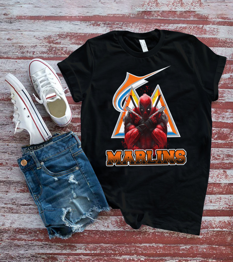 Miami Marlins Deadpool Crossover Fan Favorite Collaboration T-Shirt