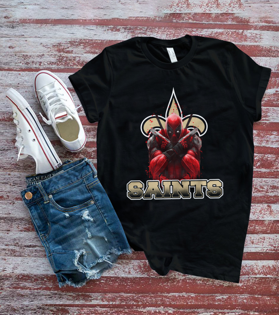 New Orleans Saints Deadpool Crossover Fleur-de-Lis Fans T-Shirt