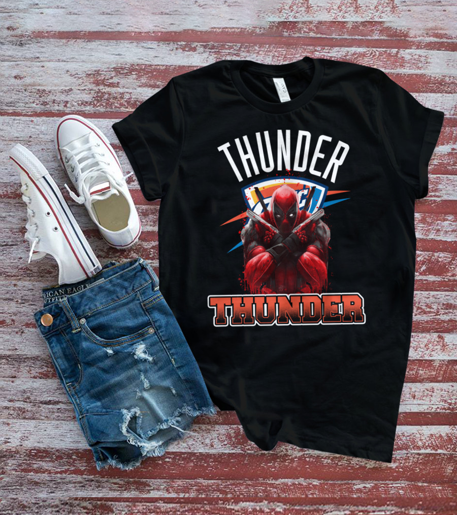 Thunder Crossover With Iconic Marvel Character On Oklahoma City Background T-Shirt