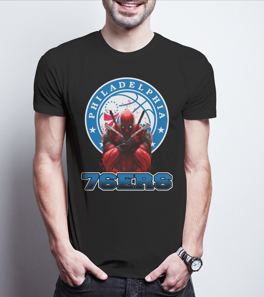 Philadelphia 76ers Deadpool NBA Crossover Fans Graphic Basketball T-Shirt