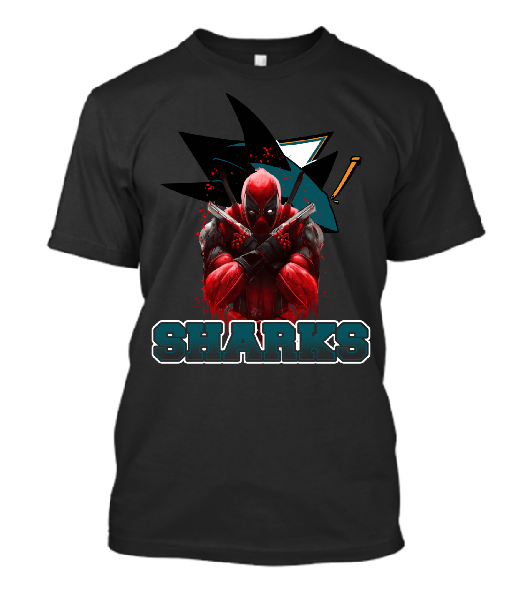 Deadpool With San Jose Sharks Imagery And Text: Sharks T-Shirt