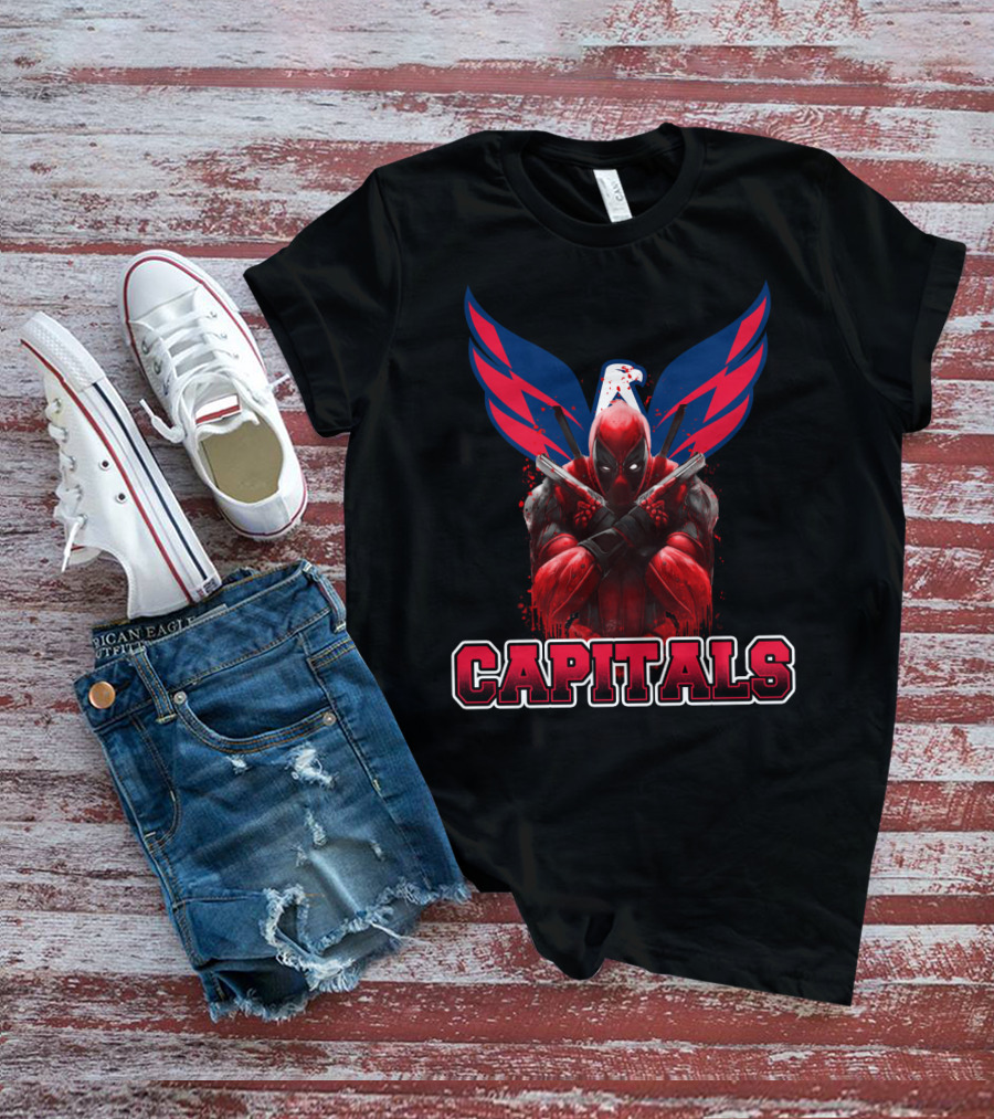 Washington Capitals Deadpool Collaboration Featuring Comic Character Crossover T-Shirt