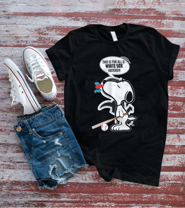 Snoopy Baseball Bat Graphic White Sox Haters Text Peppermint T-Shirt