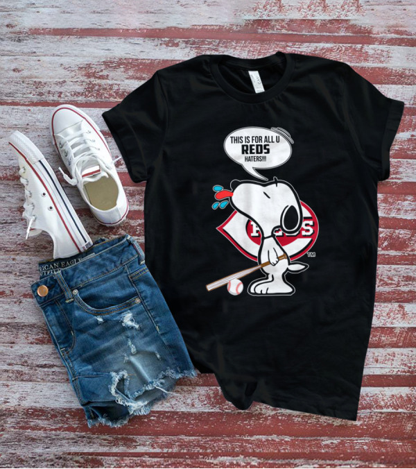Snoopy Cincinnati Reds Fans Cartoon Baseball Bat Logo Speech Bubble T-Shirt