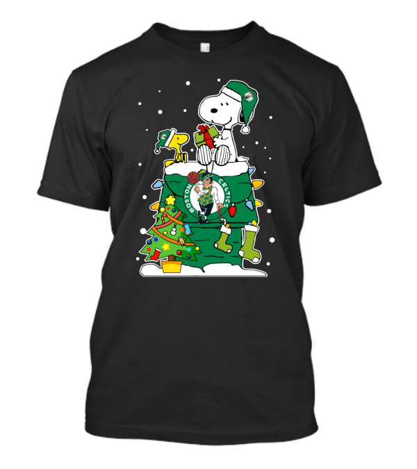 Boston Celtics Christmas Tree Snoopy And Woodstock Fan Favorite T-Shirt