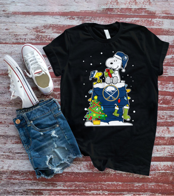 Buffalo Sabres Snoopy Christmas Gift With Woodstock And Holiday Tree T-Shirt
