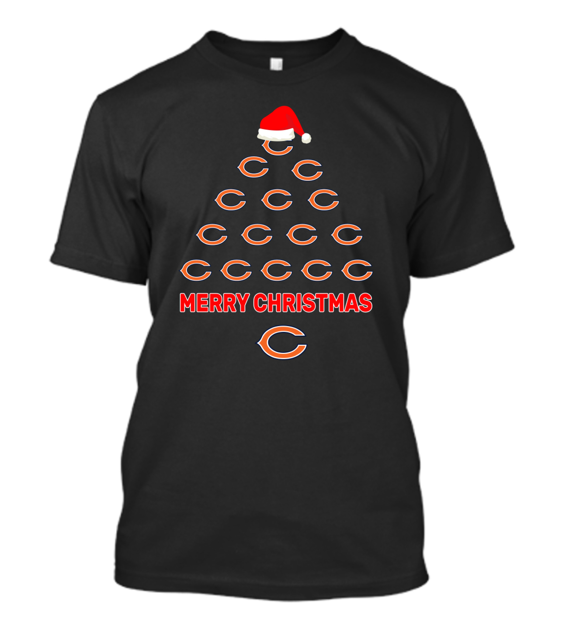 Chicago Bears Merry Christmas Tree With Santa Hat T-Shirt
