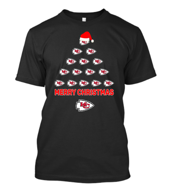 Merry Christmas Kansas City Chiefs Tree Design With Santa Hat T-Shirt