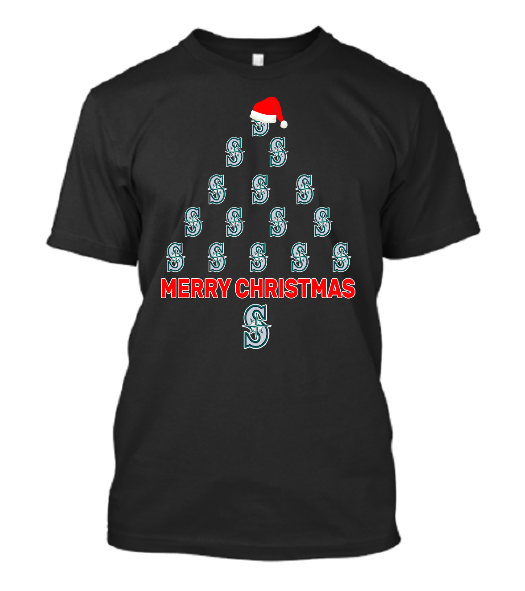 Merry Christmas Seattle Mariners Fan Holiday Tree Santa Hat T-Shirt