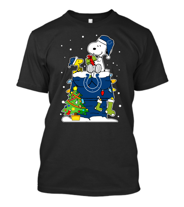 Indianapolis Colts Christmas Snoopy And Woodstock Gift Scene T-Shirt
