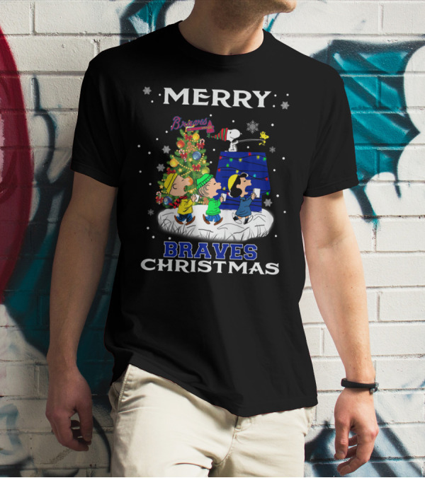 Merry Braves Christmas Featuring Snoopy And Peanuts Characters With Atlanta Braves T-Shirt