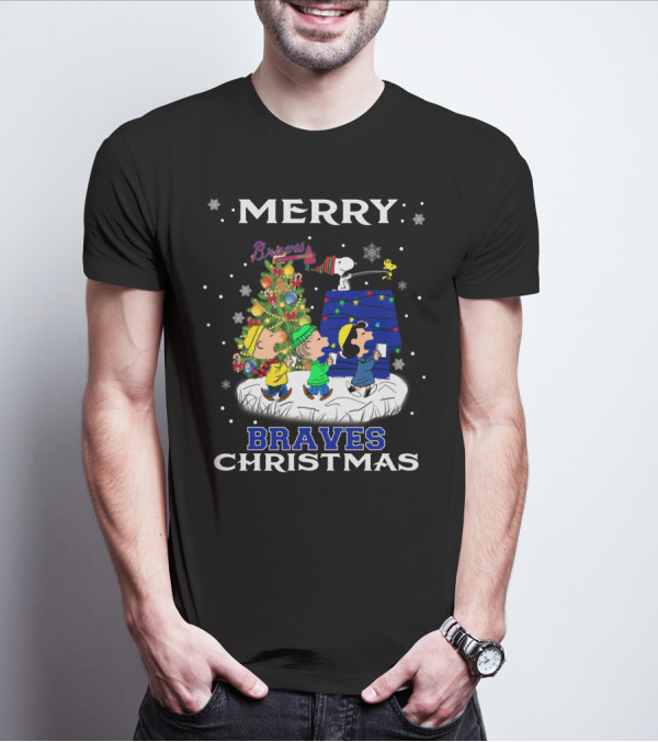 Merry Braves Christmas Featuring Snoopy And Peanuts Characters With Atlanta Braves T-Shirt