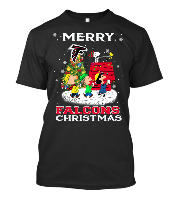 Merry Atlanta Falcons Christmas With Snoopy And Peanuts Characters T-Shirt