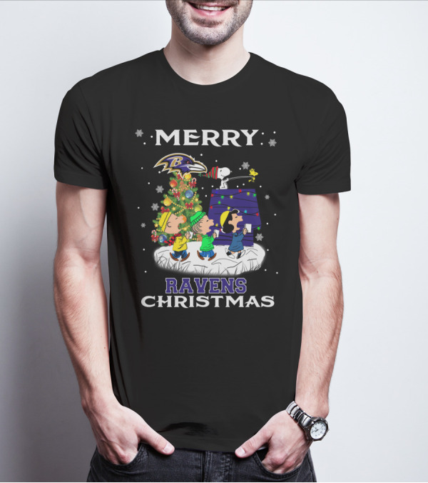 Merry Ravens Christmas Baltimore Snoopy Fans T-Shirt