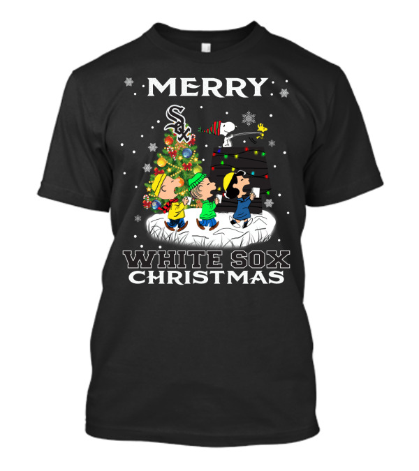 Merry Chicago White Sox Christmas Featuring Snoopy And Peanuts Characters T-Shirt