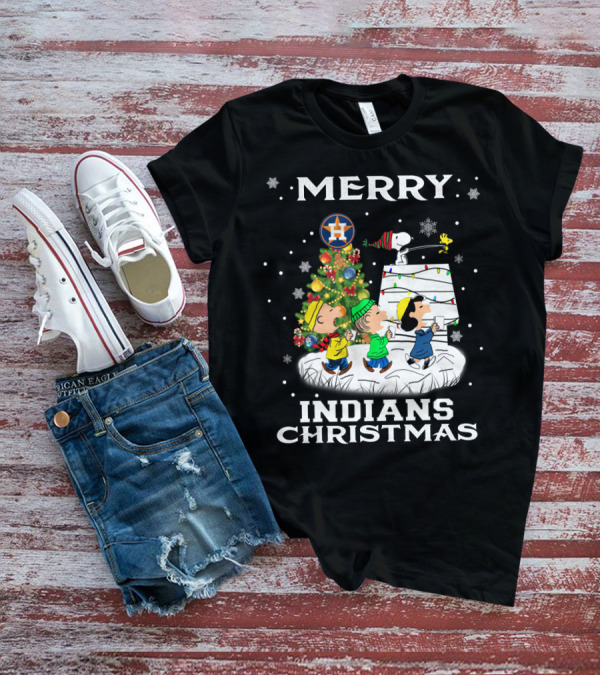 Merry Houston Astros Snoopy Fans Indians Christmas Holiday Cheer T-Shirt