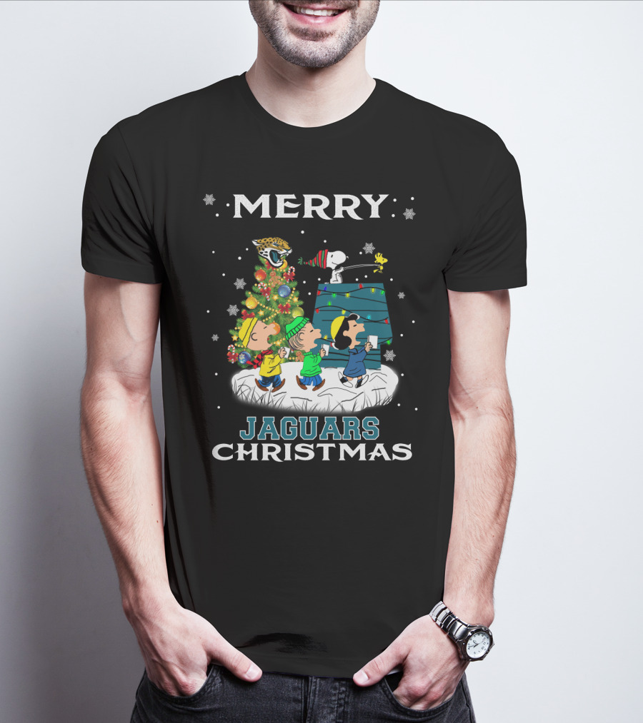 Merry Jaguars Christmas Snoopy And Peanuts Holiday Scene T-Shirt