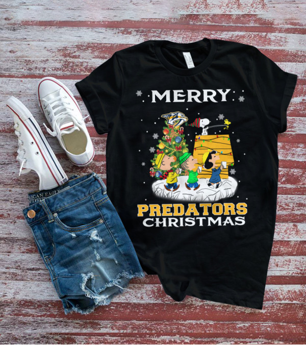 Merry Predators Christmas Featuring Snoopy And Nashville Holiday Cheer T-Shirt