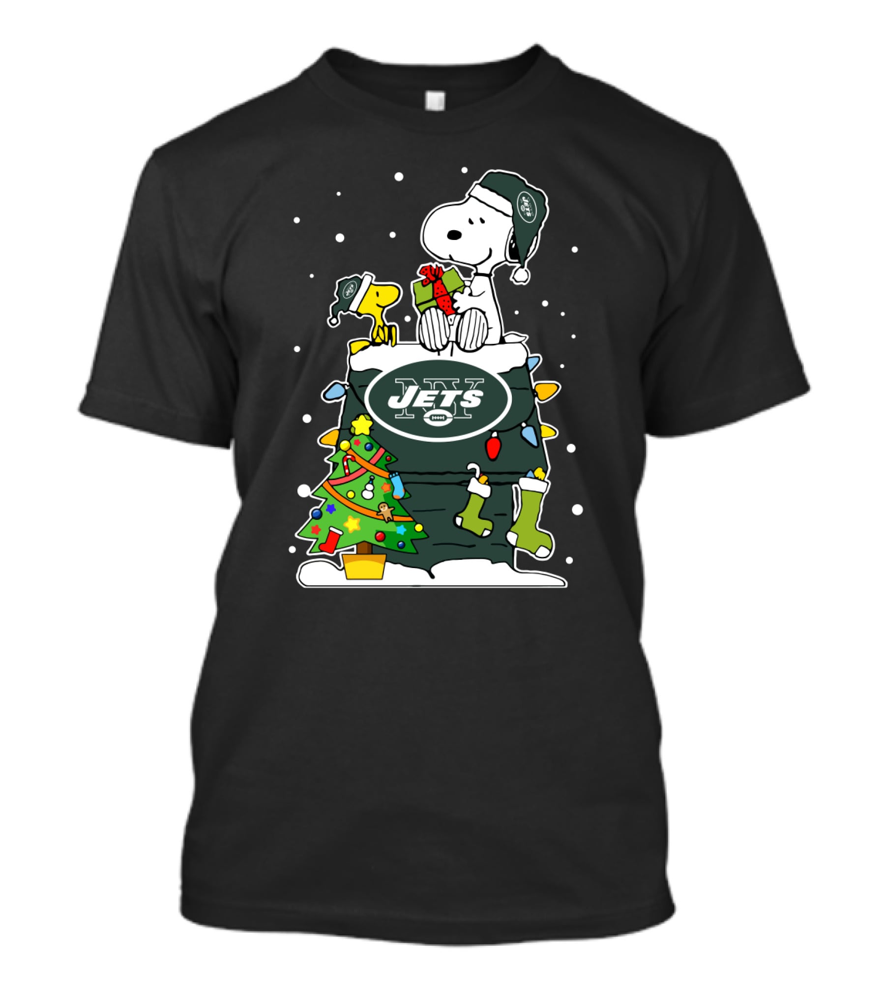 Snoopy And Woodstock Celebrate New York Jets Christmas T-Shirt