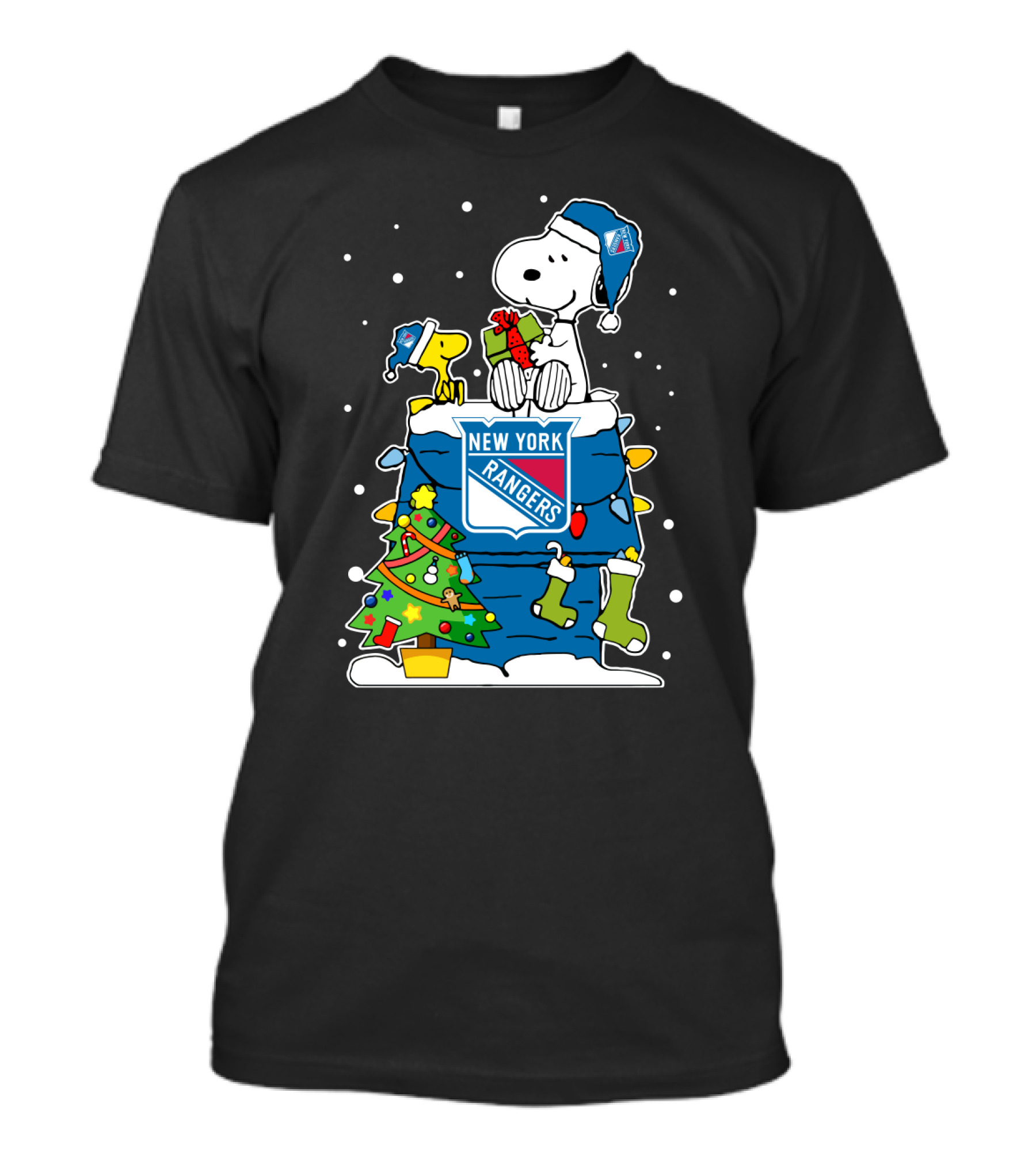 New York Rangers Snoopy And Woodstock Christmas T-Shirt