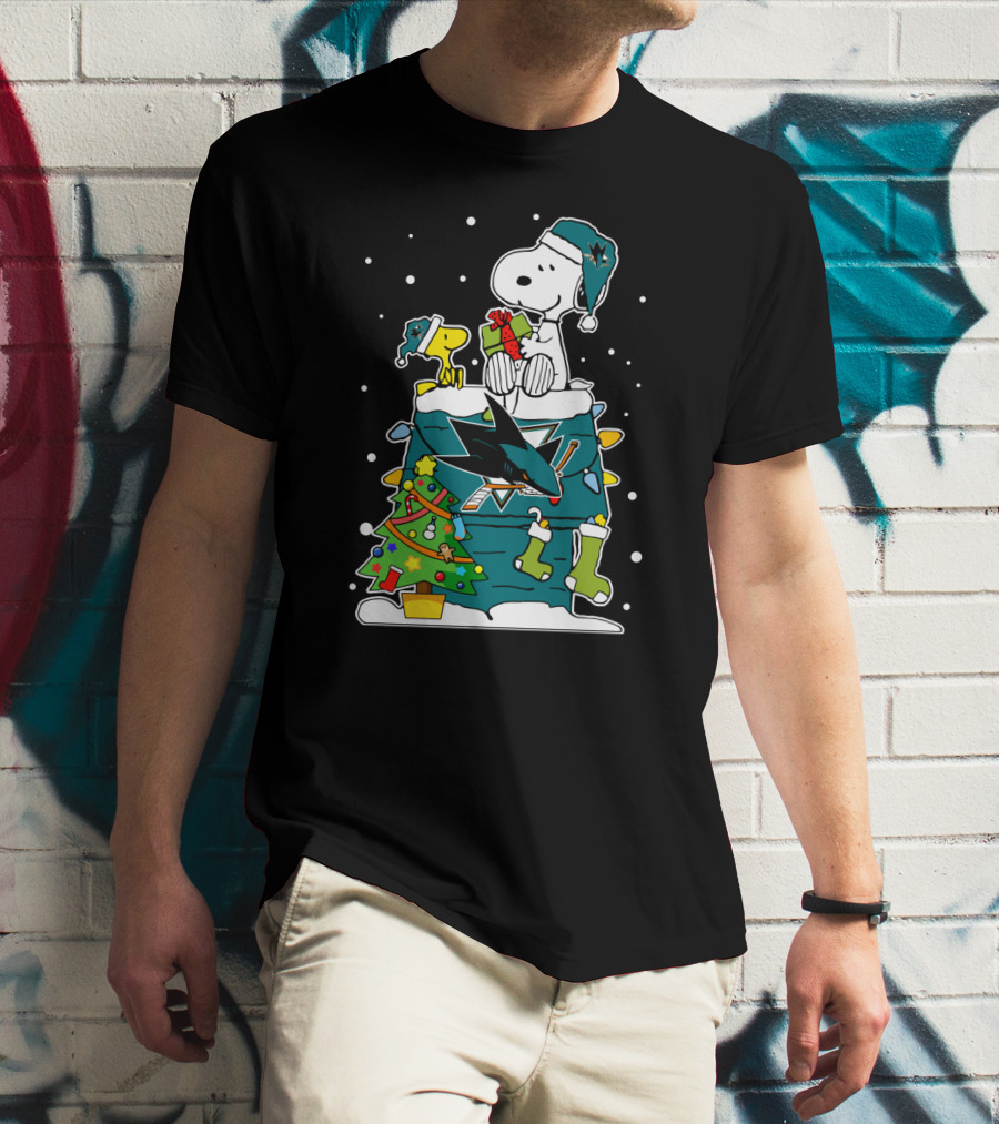 Snoopy And Woodstock Christmas With San Jose Sharks Hockey Spirit T-Shirt