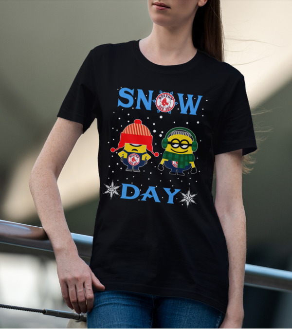 Snow Day For Boston Red Sox With Minion Fans In Winter Gear T-Shirt
