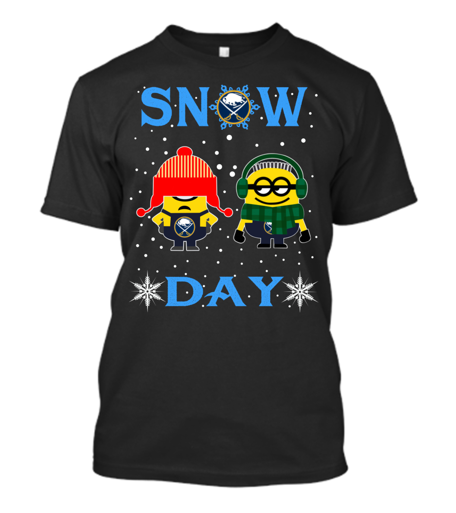 Buffalo Sabres Snow Day Featuring Minion Characters In Winter Gear T-Shirt