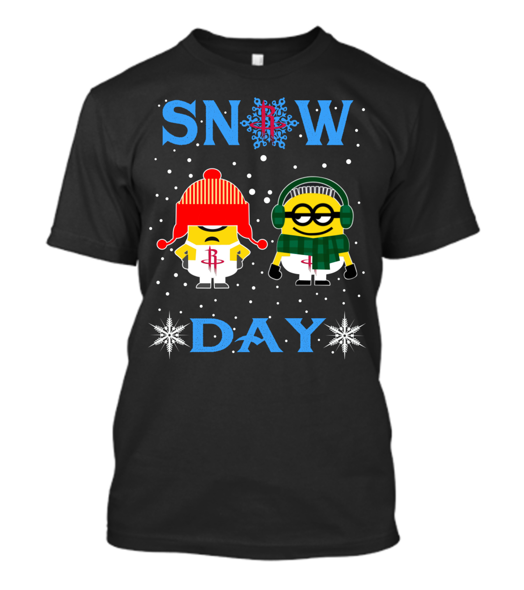 Snow Day With Houston Rockets And Minion Fans In Winter Attire T-Shirt